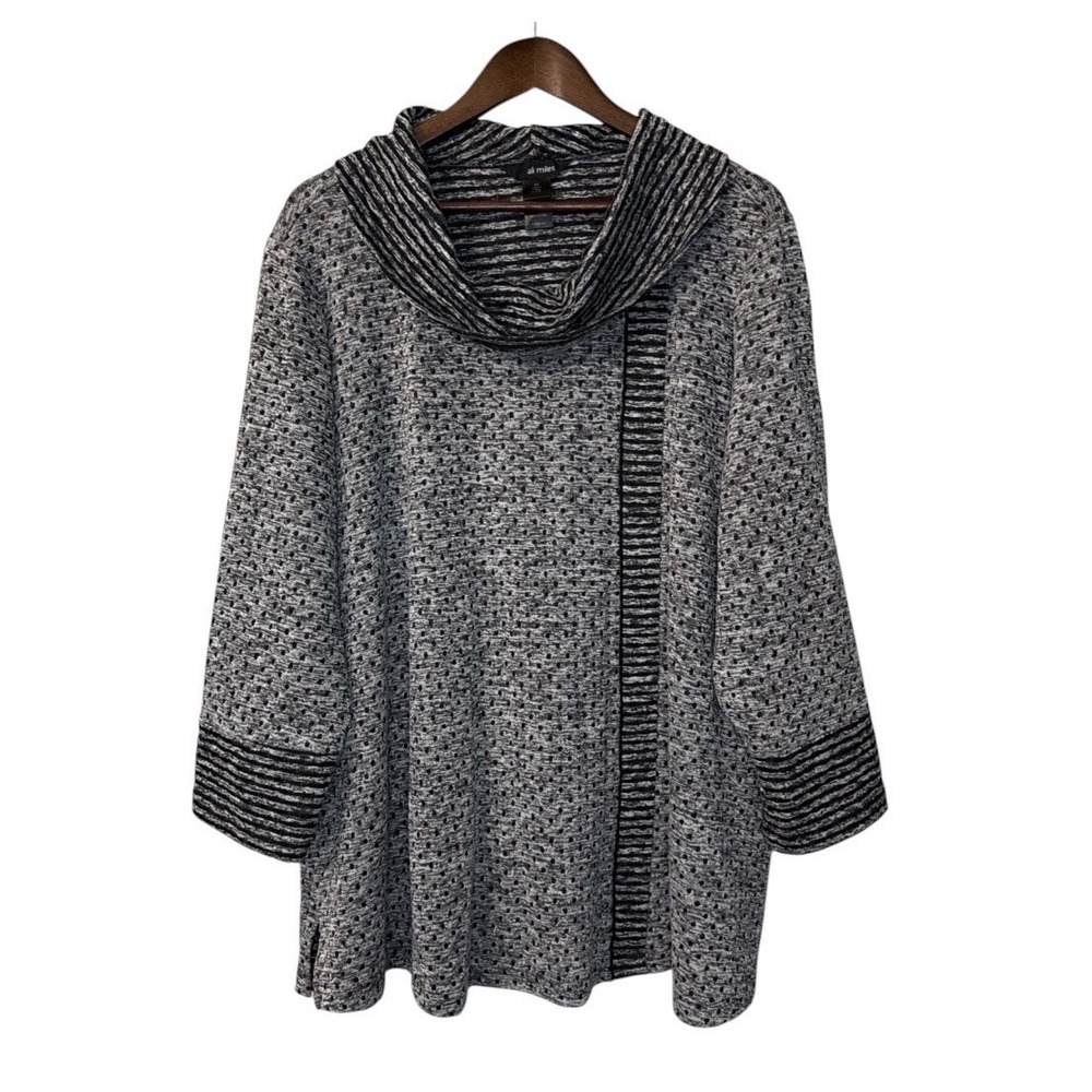 Ali Miles cowl neck top women's 2X black gray dots lagenlook career work sweater